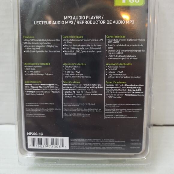 Coby 1 GB MP3 Audio Player 500 Songs MP200-1G Open Box Tested - Picture 3 of 4